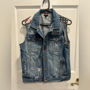 TOMMY HILFIGER Denim Distressed Patriotic American Flag Vest SIZE LARGE 16/18